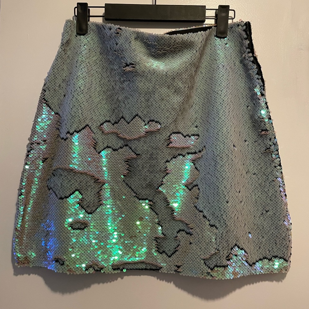 Zara Silver Green Sequin Mini Pencil Skirt